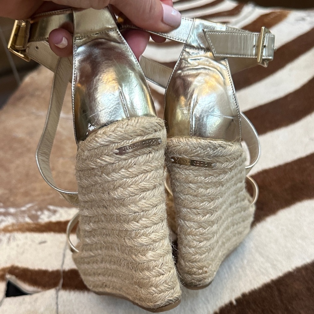 Jimmy Choo Metallic Gold Wedge Sandals - Picture 3 of 9